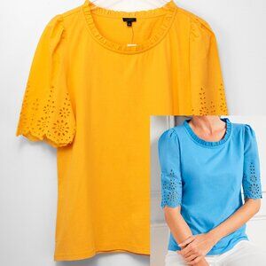 Talbots Eyelet Trim Knit Tee Scallop Sleeve T-Shirt Yellow Size Large New